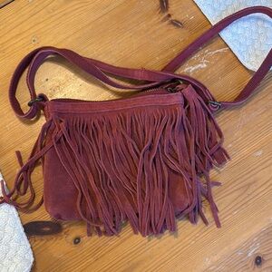 Fringe Suede Crossbody Bag - Red